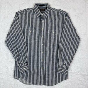 Eddie Bauer Bainbridge Flannel Shirt Men’s Large Gray Verticle Stripe Cotton‎